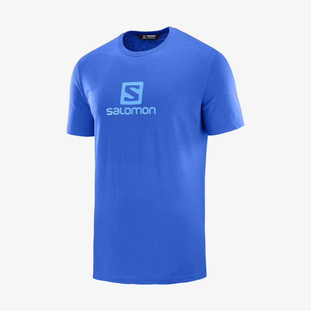 SALOMON SALOMON COTTON M Philippines - Men's Tee Shirt - Blue | 348250-CBL